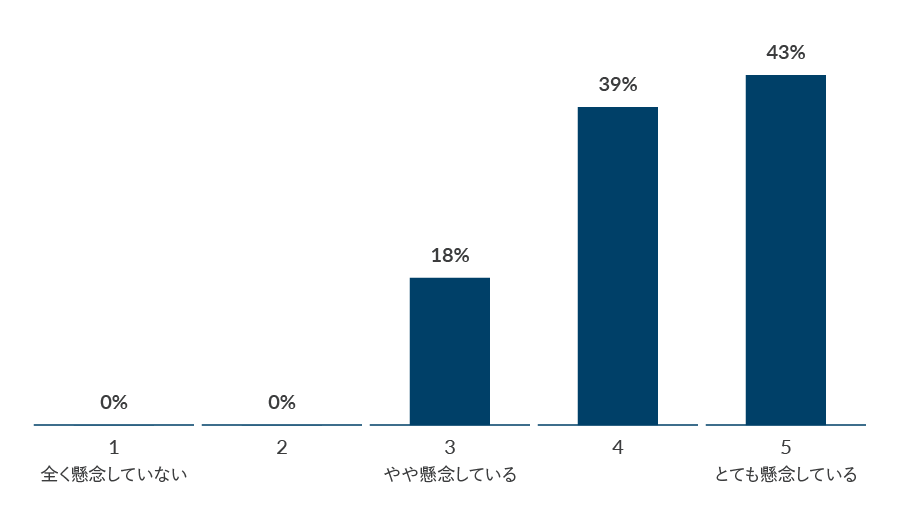 イノベーティブな技術の導入に伴うセキュリティリスク（侵害、データ損失、不適切な管理、不十分なアクセス管理）について、どの程度懸念していますか。