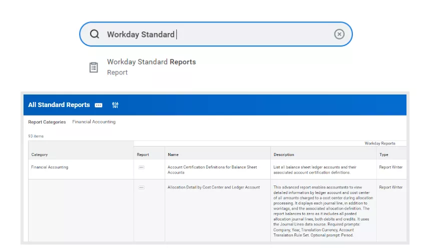 Workday standard reports